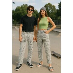 RipNDip Gray Doodle Print Jeans Unisex Size 30